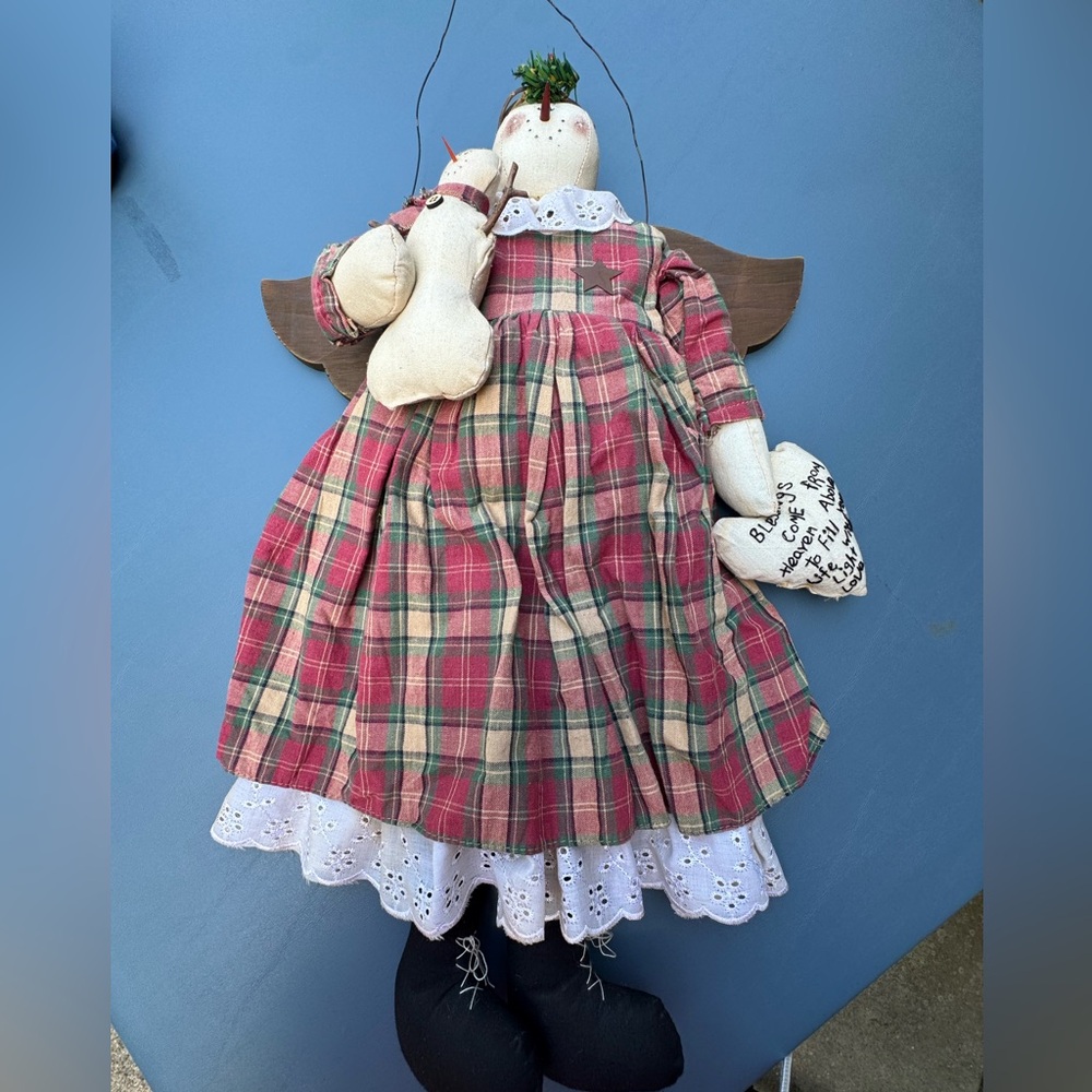 Plaid Angel Doll with Heart Accessory